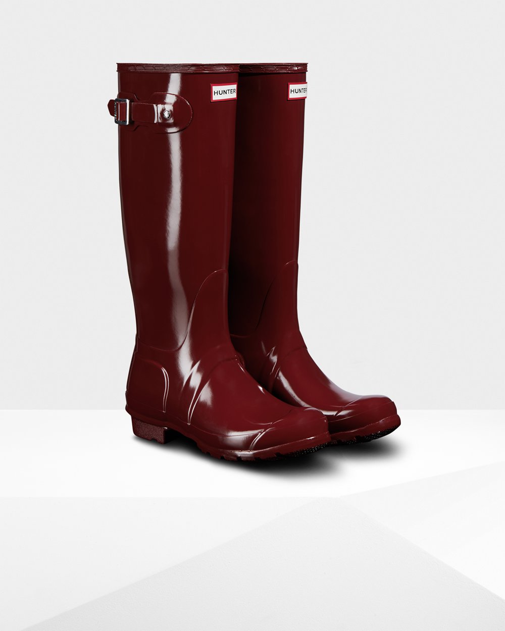 Galochas Altas Hunter Feminina Cinzentas Vermelhas - Original Gloss - 95OLNEAGX